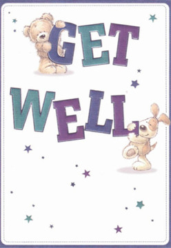 Instantly comforting, this delightful get well card mirrors the creative soul of Spitalfields. The design features a cuddly teddy clinging to the top of the bold 'GET,' while a playful puppy nestles into 'WELL' below, their soft shapes and expressive faces brimming with affection. Artful hues of deep purples and teals infuse the text with lively contrast, standing out vividly against the card's pristine white background-much like Spitalfields' historic brickwork set against modern storefronts. Tiny stars dotted around suggest magical possibilities, reminiscent of wishes whispered amidst the bustle of Brushfield Street. As a florist familiar with the area, I sense the same thoughtful detail in this card as in our most heartfelt bouquets: each illustrated element invites cheer, hope, and a gentle reminder that brighter days are near for anyone recovering in the close-knit Spitalfields community.